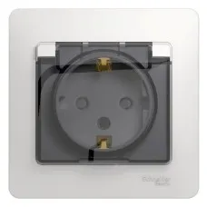 Glossa розетка 1-местная, в сборе, с заземлением со шторками с крышкой, IP44, скрытой установки, белый (GSL000148). Розетка с крышкой. Systeme Electric