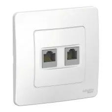 BLANCA розетка RJ45+RJ11 2-местная, кат. 5Е, скрытой установки, белый (BLNIS045111). Розетка компьютерная + телефонная. Systeme Electric