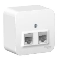 BLANCA розетка RJ11+RJ45, 2-местная, кат. 5Е, открытой установки, белый (BLNIA045111). Розетка компьютерная + телефонная с изолированной пластиной. Systeme Electric