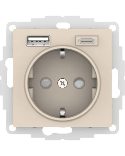 AtlasDesign розетка 1-местная с 2 USB A+C, скрытой установки, механизм, бежевый (ATN000232). Розетка с USB. Systeme Electric в Майкопе