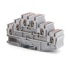 Клемма трехуровневая, зажим push-in, 2.5 кв.мм, серая (VPR-2.5-3L-GY). Клемма проходная, 6 точки подключения. ДКС