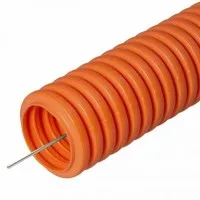Труба ПНД тяжёлая безгалогенная (HF), оранжевая, с зондом D25 (PR.022541о). Труба гофрированная. Промрукав